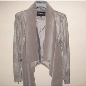 BNCI Waterfall Open Cardigan Jacket. Small. Greyish/tan. Velour/faux sueded leat